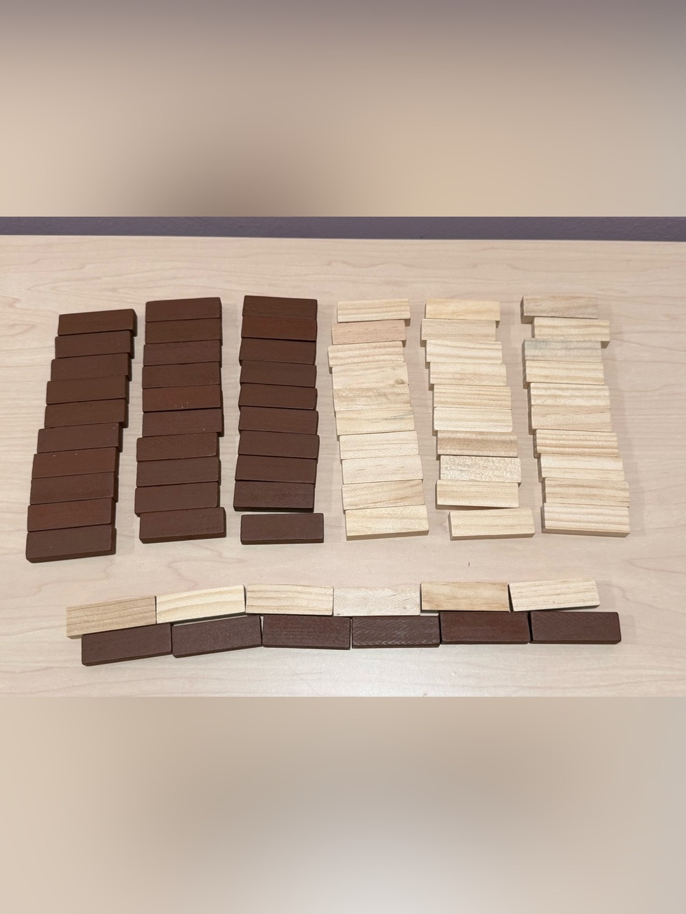 Wood Domino Tile Set in Natural & Dark Brown - 72 pieces